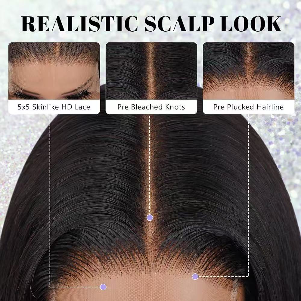 12A 5*5 HD Lace Closure Wig 250% Density Natural Color