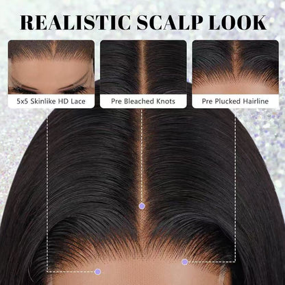 12A 5*5 HD Lace Closure Wig 250% Density Natural Color