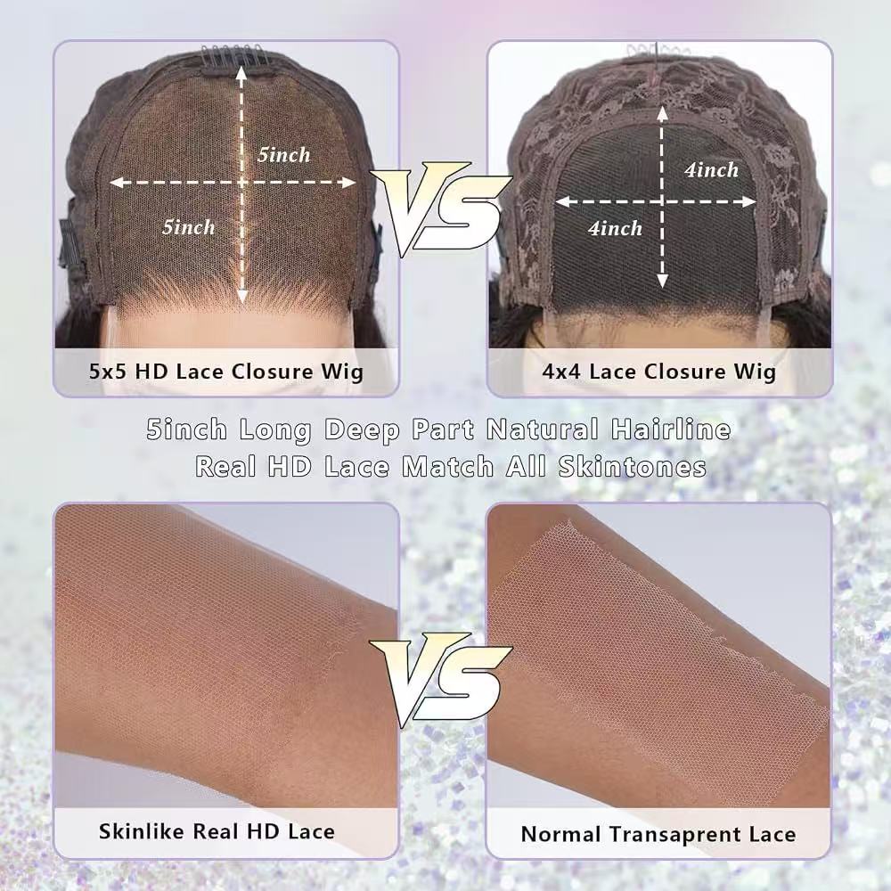 12A 5*5 HD Lace Closure Wig 250% Density Natural Color