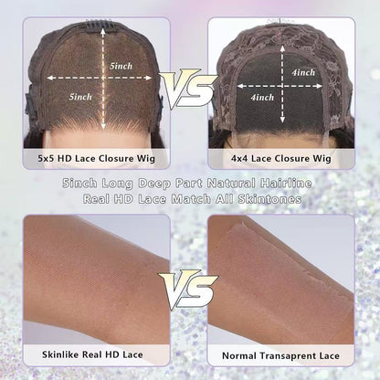 12A 5*5 HD Lace Closure Wig 250% Density Natural Color