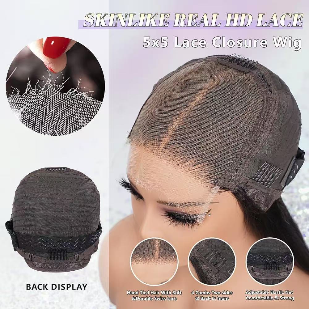 12A 5*5 HD Lace Closure Wig 250% Density Natural Color